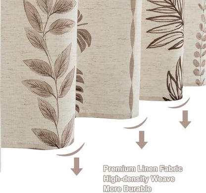ORTIGIA Linen Brown Leaf Shower Curtain with Metal Hooks,Botanical Boho Waterproof Natural Linen Bath Curtain for Rustic Farmhouse Bathroom Decor 72x72 Inch