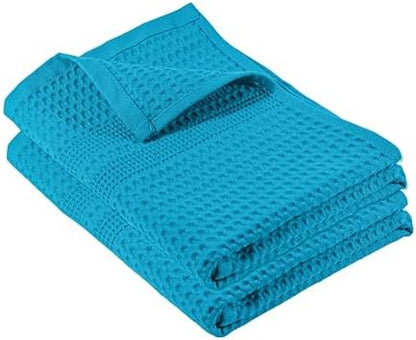 GILDEN TREE Waffle Hand Towels for Bathroom Quick Dry Towel Super Absorbent Thin 100% Cotton Lint Free, Hand Towels for Bathroom Set of 2, Classic Style (Aqua)