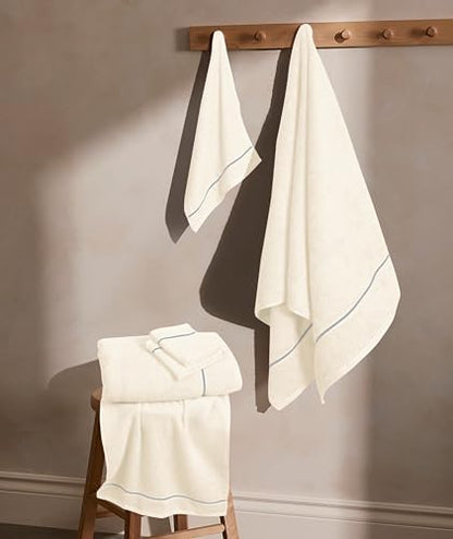 MyOwn Ultra Soft 6 Pack Cotton Towel Set, Contains 2 Bath Towels 28x55 inch, 2 Hand Towels 16x24 inch & 2 Wash Coths 12x12 inch, Ideal Everyday use, Compact & Lightweight - Ivory