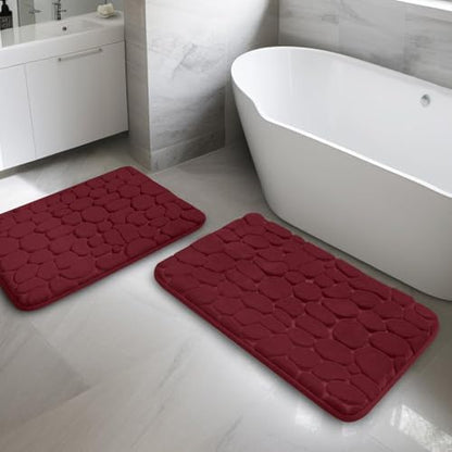 YIHOUSE Bathroom Rugs Mat Set, Memory Foam Bath Mat 2 Piece Red