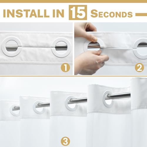 WONICY No Hook Small Shower Curtain with Snap-in Liner, White, 54 x 80