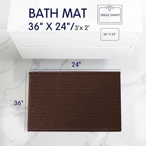 SUBRTEX Bathroom Rugs, 24" x 36" Chenille Bath Rug Soft Short Plush Bath Mat Soft Shower Mat Water Absorbent Shower Mat Quick Dry Machine Washable, Chocolate