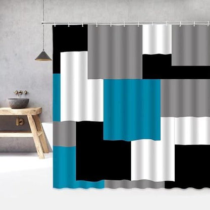 Yddsky 4PCS Geometric Blue Shower Curtain Sets for Bathroom,72x72 Inch
