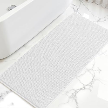 SUBRTEX Bathroom Rugs, 24" x 55" Chenille Bath Rug Soft Short Plush Bath Mat Soft Shower Mat Water Absorbent Shower Mat Quick Dry Machine Washable, White