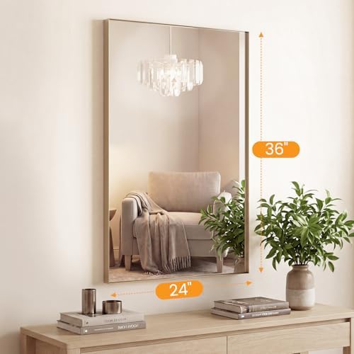 NEWBULIG 24"x36" Wall Mirror, Bathroom Mirrors for Over Sink, Gold