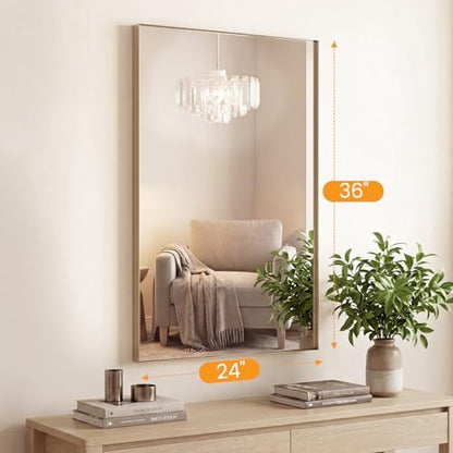 NEWBULIG 24"x36" Wall Mirror, Bathroom Mirrors for Over Sink, Gold