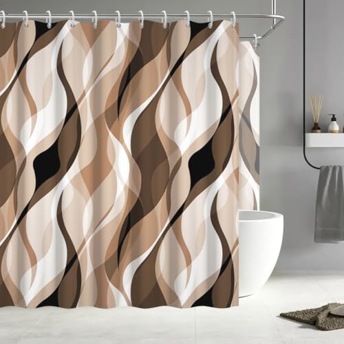 Brown Striped Clawfoot Tub Shower Curtain 180x70 inch 30 Hooks