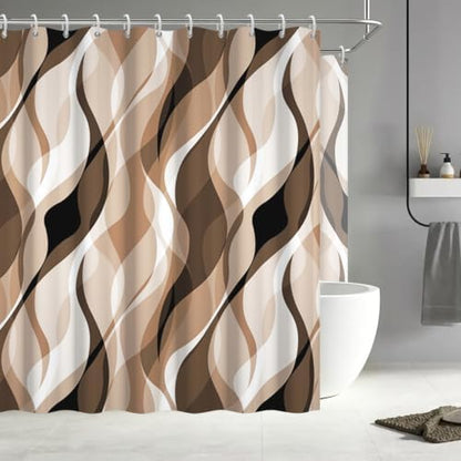 Brown Striped Clawfoot Tub Shower Curtain 180x70 inch 30 Hooks
