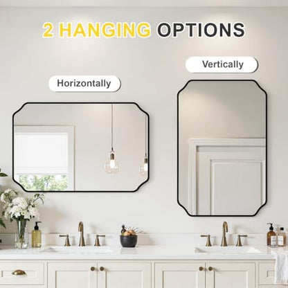 Vanity Bathroom Mirror, 24" x 36" Black Scalloped Mirror for Wall