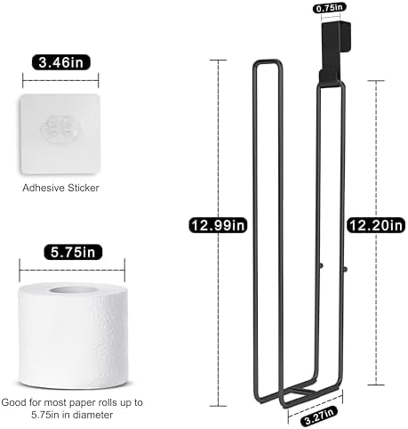 Over The Tank Toilet Paper Storage for 3 Roll Tissue, Toilet Paper Holder Stainless Steel Wall Mount with Storage and Reserve, Black Holder for Bathroom and RV Organization, 1 Pack