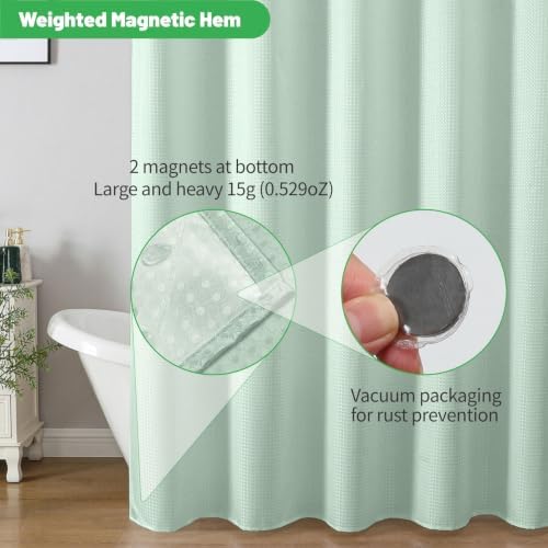 No Hook Waffle Shower Curtain, No Liner Needed, 71x74 Inch, Mint Green