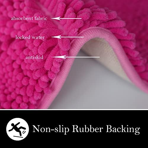 Bathroom Rugs Chenille Bath mat 2 Piece Set, Super Absorbent, PVC Non Slip Backing, Bath mats for Bathroom, Plush Shaggy, Thick, Machine Washable, Bathtub, Shower, Toilet.(Hot Pink)