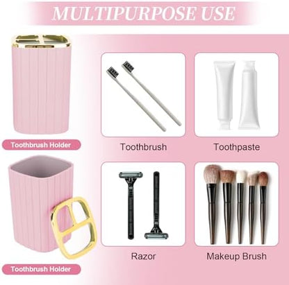 RRM 2PCS Bathroom Accessories Set,Pink Soap Dispenser and Toothbrush Holder
