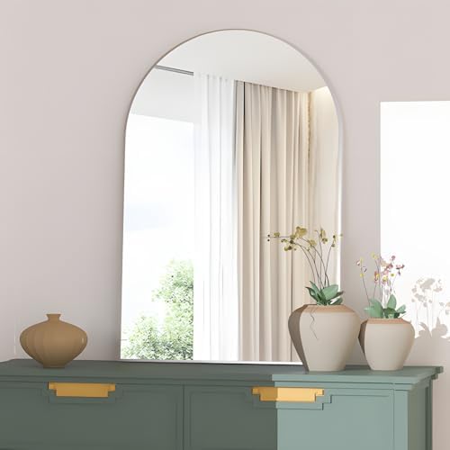 Wall Mounted Mirror, Arched Wall Mirror for Bathroom, 24"x36" Arch Bathroom Mirror with Metal Frame, Silver Vanity Mirror Decor for Mantle, Bedroom, Entryway, Living Room
