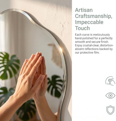 20x36 Inch Frameless Irregular Wall Mirror Modern Asymmetrical for Bathroom