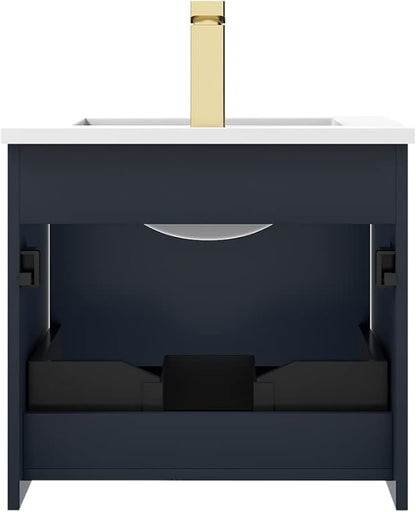 Blossom 20 Inch Bathroom Vanity with Sink, All Wood Wall Mounted Floating Bathroom Vanity Cabinet with Acrylic Sink, Bathroom Sink Cabinet with Soft-Close Drawer, Modern Style Vanities, Night Blue