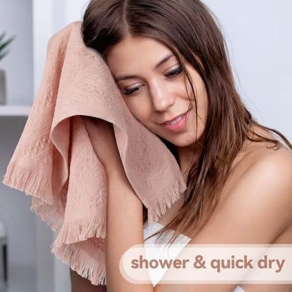 HunnmingRe 4 Pack Boho Hand Towel for Kitchen, Pink