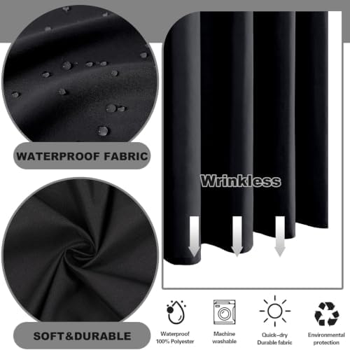 No Hook Shower Curtain and Liner Set for Bathroom, Black, 71" x 74"