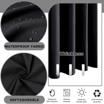 No Hook Shower Curtain and Liner Set for Bathroom, Black, 71" x 84"