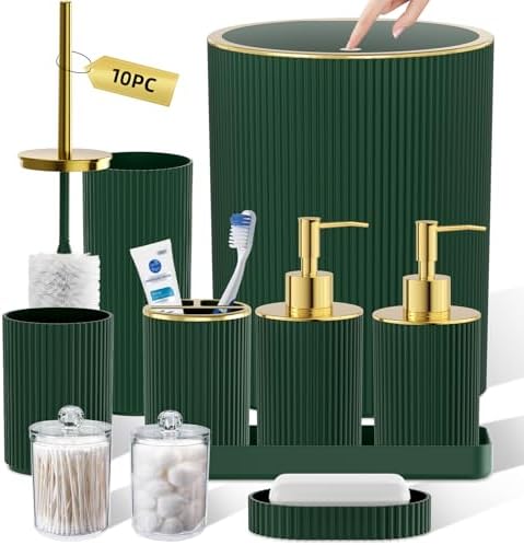 Dark Green Bathroom Accessories Set, 10PC Bathroom Set Apartment