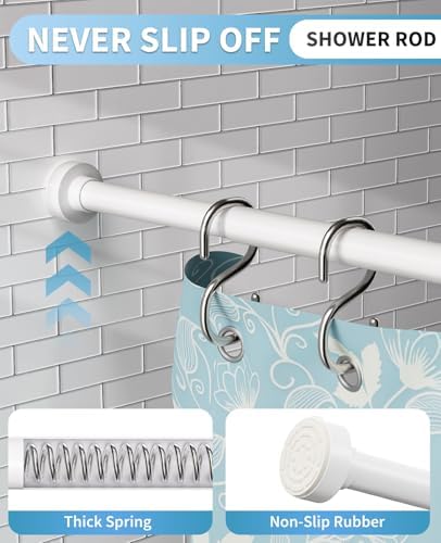White Shower Curtain Rod 34-82 Inch(2.8-6.8ft) Adjustable Shower Rod