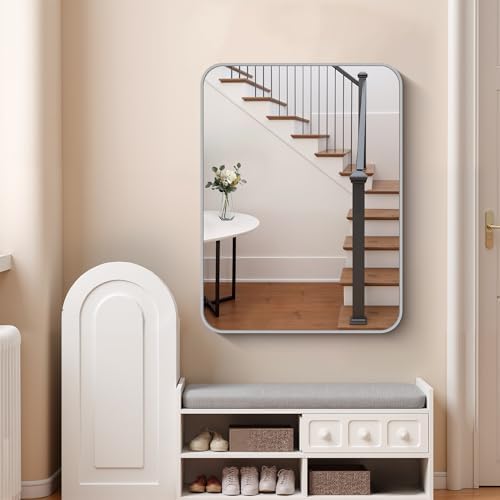 FORBATH Bathroom Mirror for Over Sink 30x40 Inch Silver, Rectanglar Wall Mirror with Metal Frame, Rounded Corners for Bathroom, Bedroom, Entryway Decor (Horizontal or Vertical)