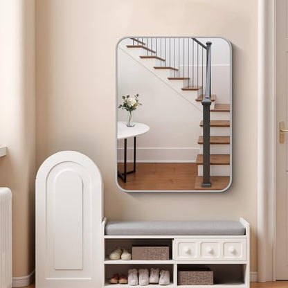 FORBATH Bathroom Mirror for Over Sink 30x40 Inch Silver, Rectanglar Wall Mirror with Metal Frame, Rounded Corners for Bathroom, Bedroom, Entryway Decor (Horizontal or Vertical)
