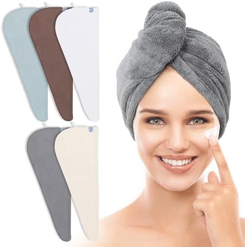 TENSTARS Hair Towel Wrap for All Hair Types, 5 Pack Microfiber Turban