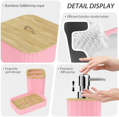 Bathroom Accessory Set - 25PC Bathroom Sets with Shower Curtain and Rugs, Pink Bathroom Set, Bathroom Accessories Set, Shower Curtain Sets with Rugs, Bathroom Trash Can & Soap Dispenser