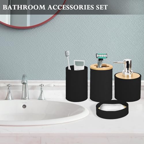 RRM Bamboo Bathroom Accessories Set 4 Pcs, Boho Bathroom Decor, Black