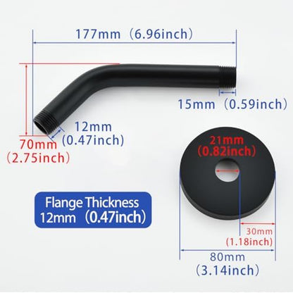 Wall Mounted Shower Arm Extension Head Holder Stainless Steel for Elbow Bathroom Accessories Pipe Bath Tube Matte Black,SW-RD91018-6MB.
