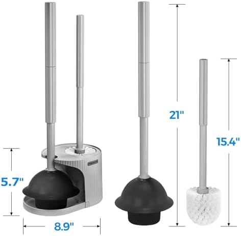 FORASTO 2 in 1 Toilet Plunger and Brush Set,Extended Handle Plunger,Toilet Bowl Brush Plunger Set,Bathroom Cleaning Tools,Cleaning Brush,Toilet Brush Plunger Combo,Charcoal Gray（20.8inch）