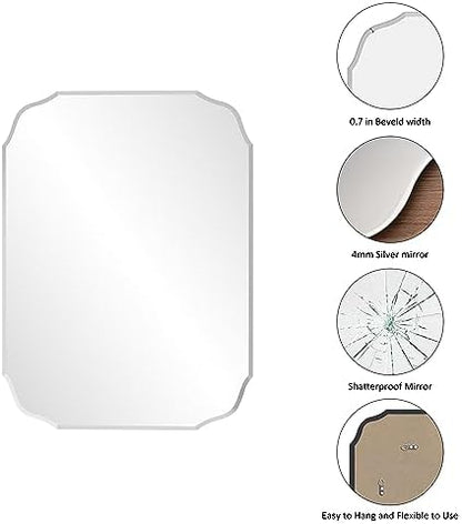 Silver Wall Mirror-Beveled Edge Frameless Mirror for Bathroom, Vanity, Bedroom, Rectangle Mirrors （28X20inch）