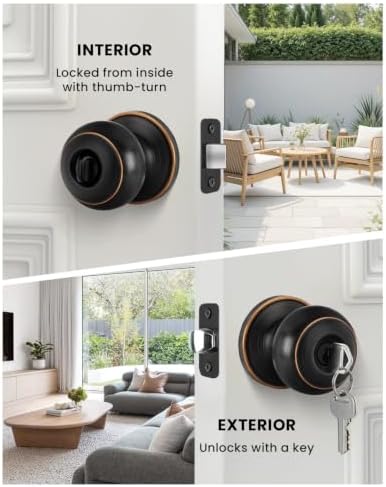Haidms 5 Packs Oil Rubbed Bronze Door Knob with Lock and Key, Keyed Alike, Exterior Door Knobs