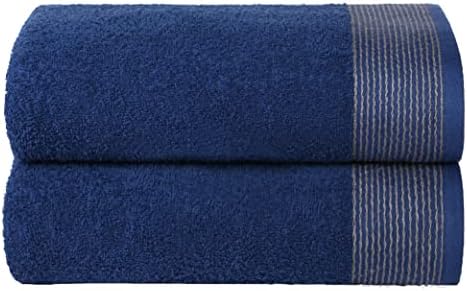 BELIZZI HOME Ultra Soft 2 Pack Oversized Bath Towel Set, 28x55 inches, 100% Cotton, Navy Blue