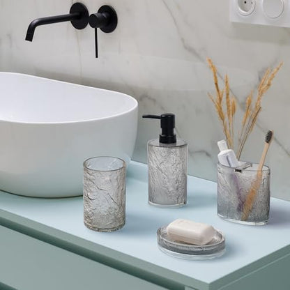 RQYIXI Resin 4-Piece Bathroom Accessories Set, Silver Crackle, Shatterproof