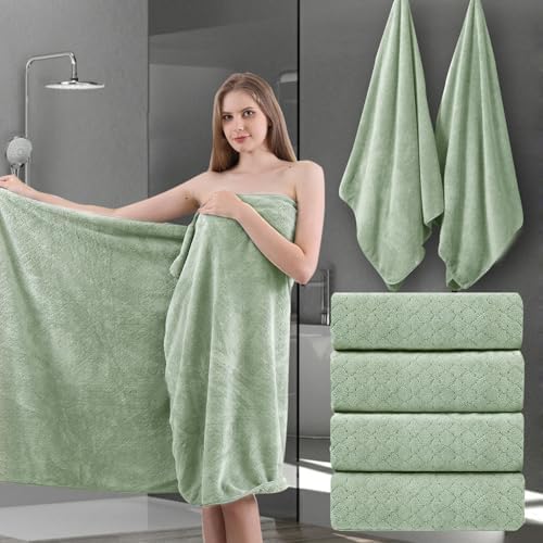 Ycosy Extra Large Bath Towels Set 35x70 Inches - Green Luxury 600 GSM Oversized Bath Sheet Towel,Ultra Soft Microfiber - Quick Dry,Highly Absorbent Shower Towels Spa Hotel Bathroom Towel Set (4-Pack)