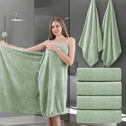 Ycosy Extra Large Bath Towels Set 35x70 Inches - Green Luxury 600 GSM Oversized Bath Sheet Towel,Ultra Soft Microfiber - Quick Dry,Highly Absorbent Shower Towels Spa Hotel Bathroom Towel Set (4-Pack)
