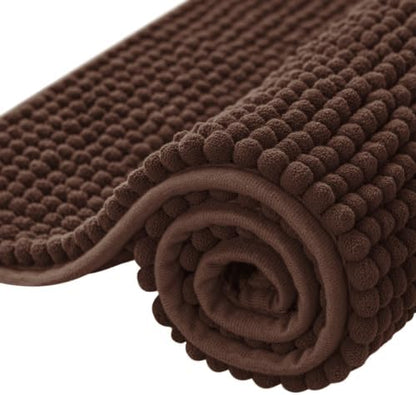 SUBRTEX Bathroom Rugs, 24" x 44" Chenille Bath Rug Soft Short Plush Bath Mat Soft Shower Mat Water Absorbent Shower Mat Quick Dry Machine Washable, Chocolate