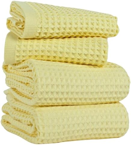PÜSKÜL Natural 100% Turkish Cotton Waffle Towels Set of 4-Piece, L.-Yellow