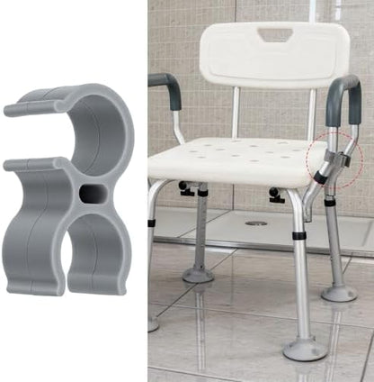 Shower Chair Shower Head Holder Clip, 2PCS Universal Clip on Shower Head Clamp, Replacement Bracket for Handheld Wand, Fits 22mm/0.86in Bath Chair Poles for Elderly, Disabled