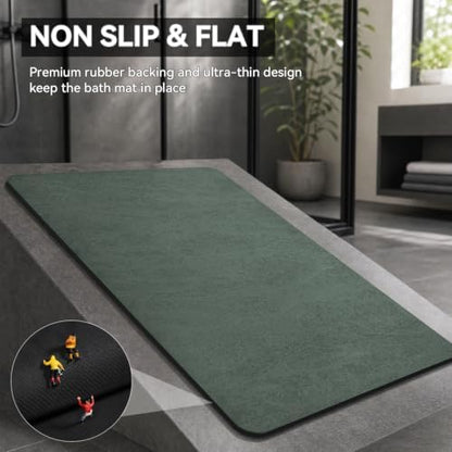 MontVoo -Bath Mat Rug-Rubber Backing Non Slip Quick Dry Absorbent Thin Bathroom Rugs Fit Under Door-Faux Suede Surface Bathroom Floor Mats-Shower Rug for in Front of Bathtub Shower Green 16"x24"