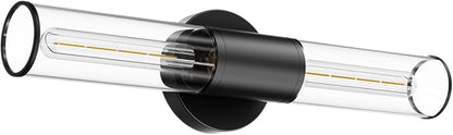 Bathroom Vanity Light Fixture, 2-Light Black Wall Sconce Lighting Fixture with Clear Glass, Indoor E26 Stocket Wall Lamp for Mirror Living Room Hallway(Bulb Not Included)