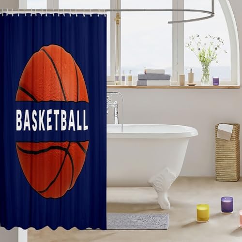 jejeloiu Basketball Shower Curtain 72"x78" Gaming Sports Bath Curtain for Boys Girls Teens Ball Games Bathroom Shower Curtain Set Women Men Gift for Basketball Lover Kids Bathroom Accessories