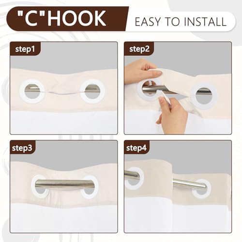 No Hook Boho Shower Curtain with Snap in Liner, 71 x 74 Inch