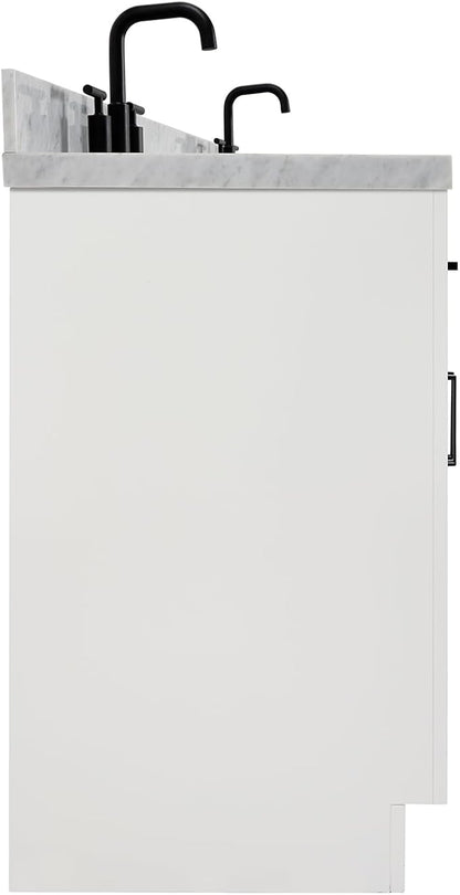 ARIEL Hepburn 66-inch Bathroom Vanity with Sink,Solid Wood, 1.5-inch Italian Carrara Marble Countertop, Double Rectangular Porcelain Sink, 4 Soft Closing Doors, 6 Dovetail Drawers, White