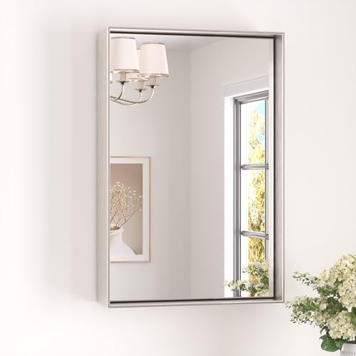 Keonjinn 16x24 Inch Nickel Bathroom Mirror for Over Sink, Rectangular