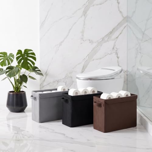 Cupic Cupid Bathroom Toilet Paper Storage - Toilet Paper Baskets with Lid, Holds 12 Regular or 9 Mega Rolls, Extra Cover Slim Tissue Holder Cabinet, Narrow Container Bin Organizer Box Black