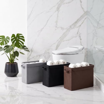 Cupic Cupid Bathroom Toilet Paper Storage - Toilet Paper Baskets with Lid, Holds 12 Regular or 9 Mega Rolls, Extra Cover Slim Tissue Holder Cabinet, Narrow Container Bin Organizer Box Black