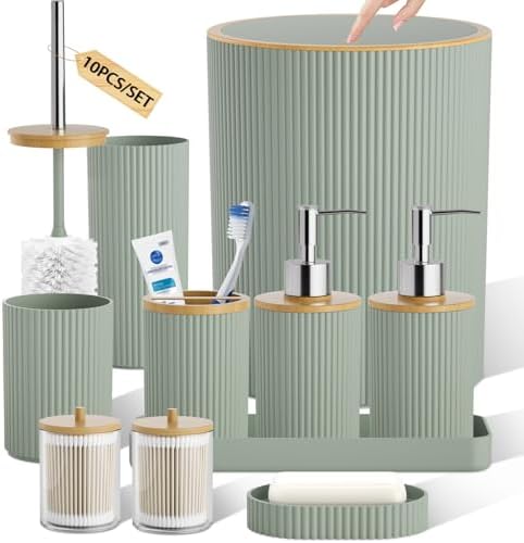 10PC Bathroom Accessories Set - Sage Green Bathroom Decor Sets